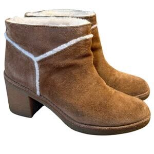 UGG Kasen Boot Heel Ankle Shearling Fur Trim Winter Chestnut Brown Women’s US 8